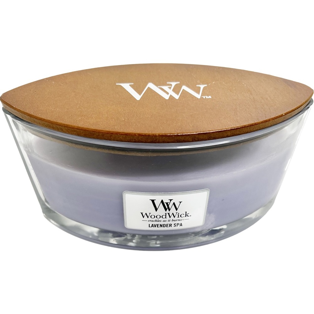 Woodwick candle with Lavender Spa scent